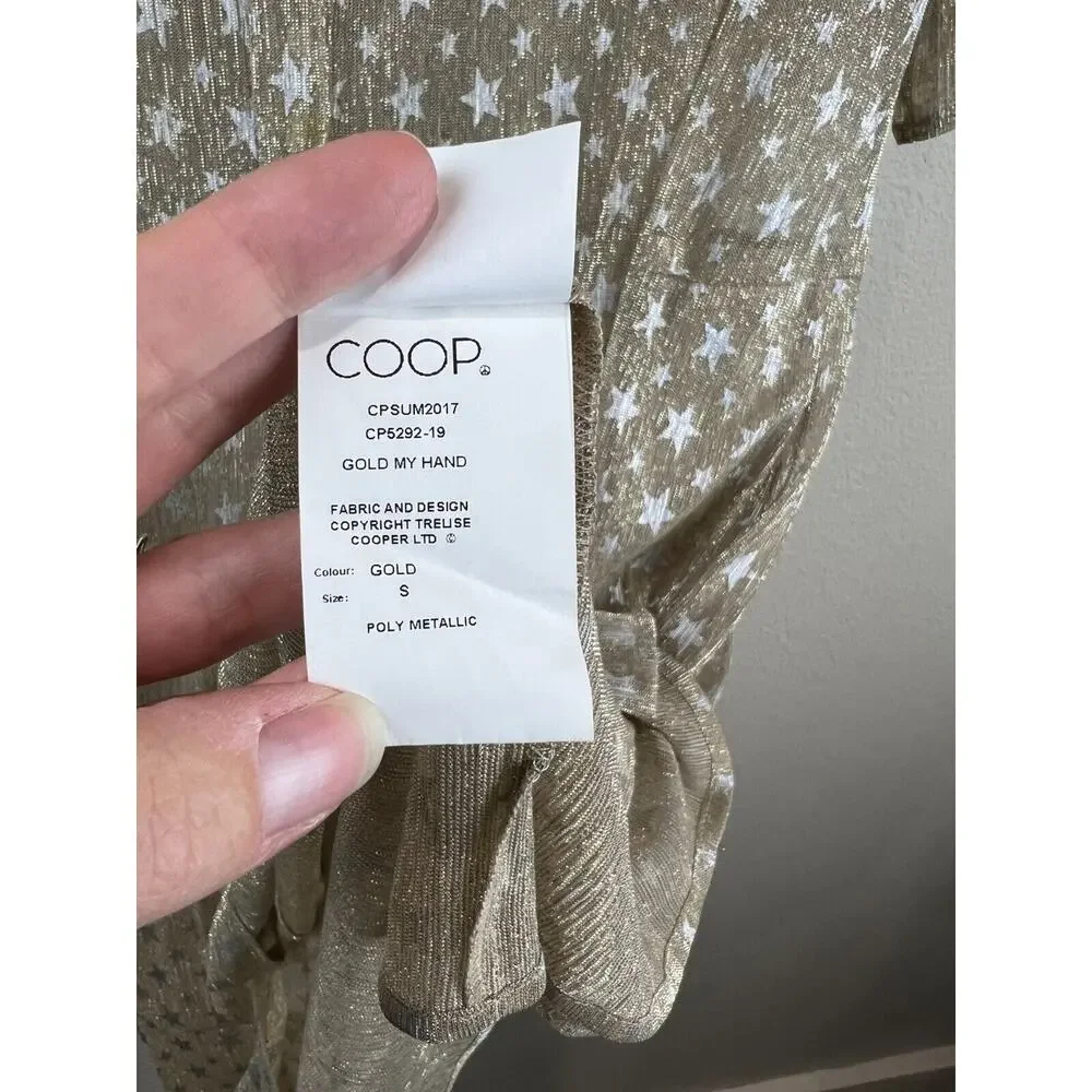 Coop Trelise Cooper Sheer Cardigan S Star Gold Metallic Long Sleeve Shimmer‎
